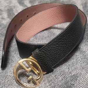 Gucci Black Leather Belt with Gold Buckle